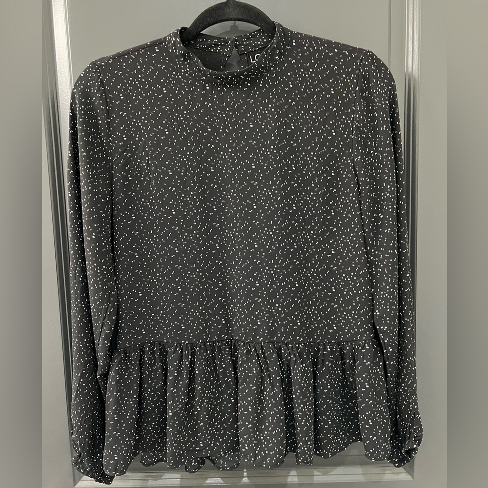 Loft polkadot peplum long sleeve blouse